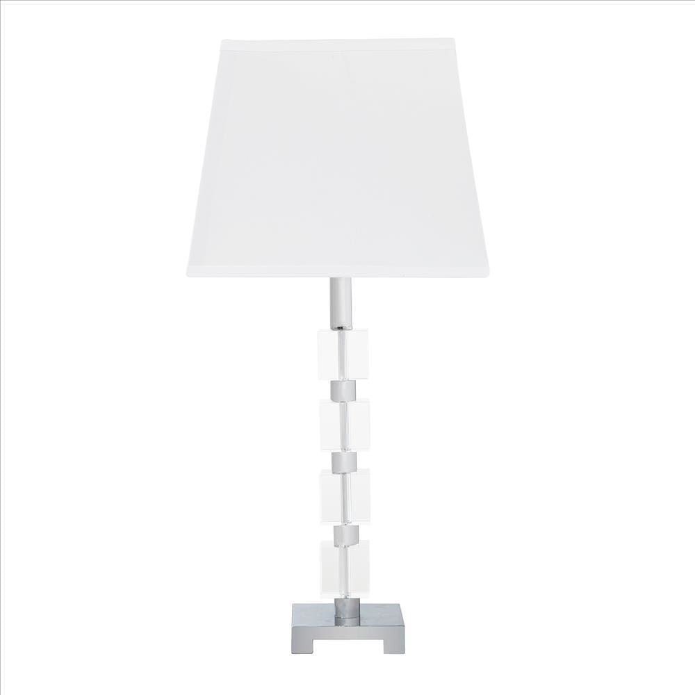 Metal Table Lamp with Crystal Cube Accent and Footed Base Silver