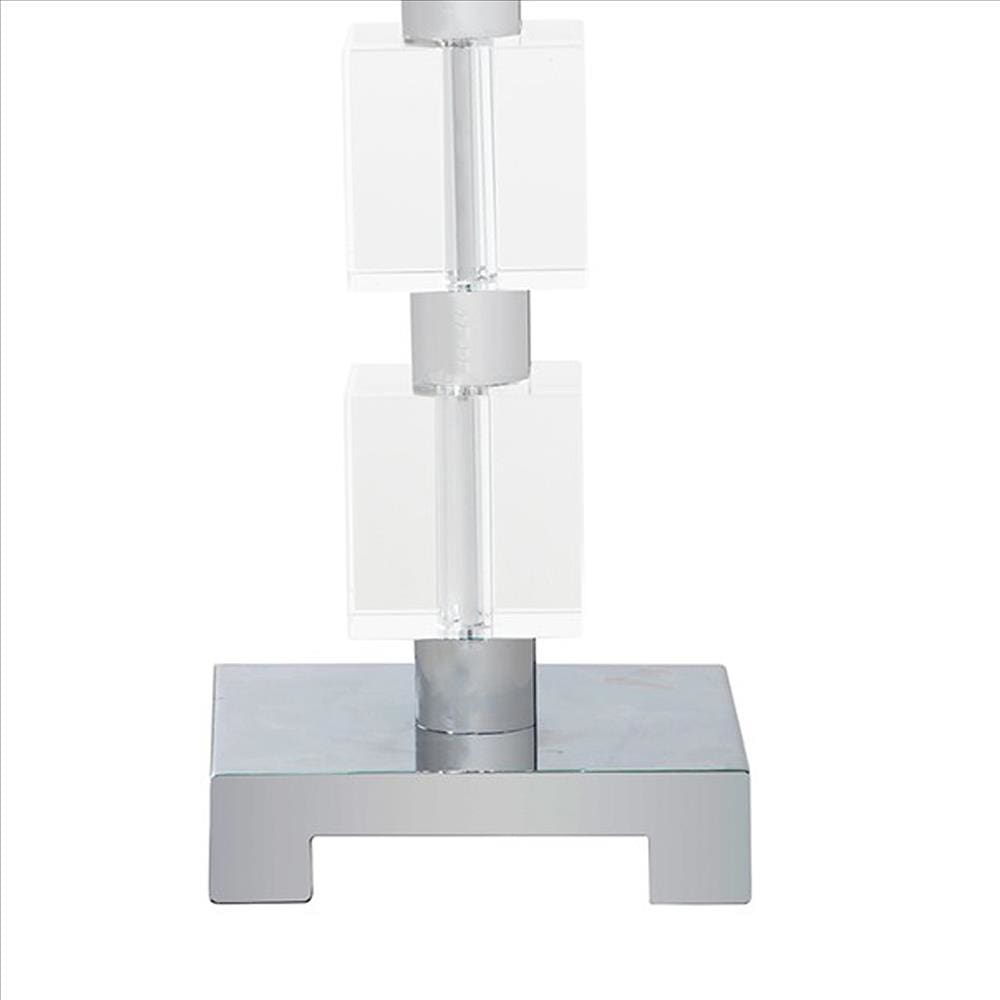 Metal Table Lamp with Crystal Cube Accent and Footed Base Silver