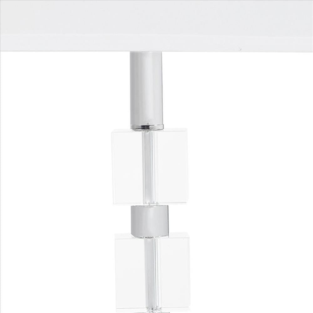 Metal Table Lamp with Crystal Cube Accent and Footed Base Silver