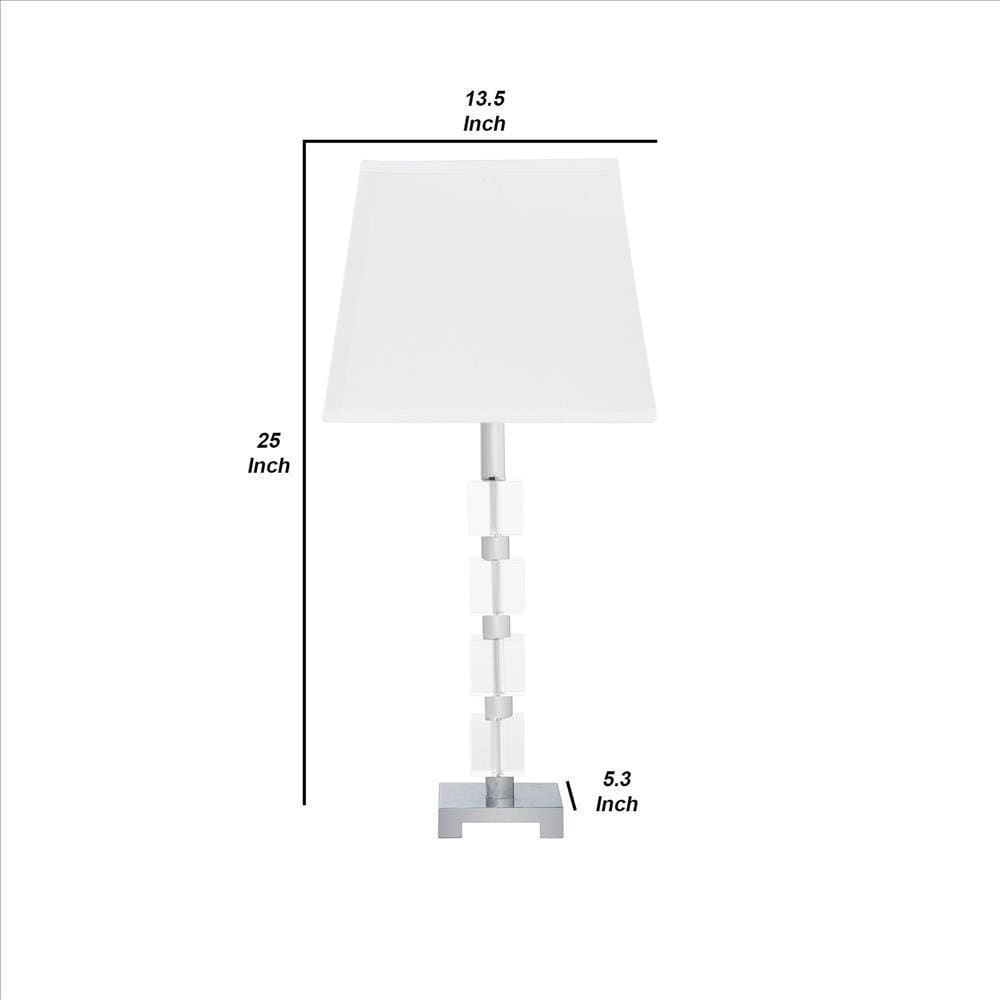 Metal Table Lamp with Crystal Cube Accent and Footed Base Silver