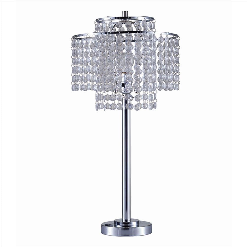 Metal Table Lamp with Hanging Acrylic Beads and USB Plugin Silver