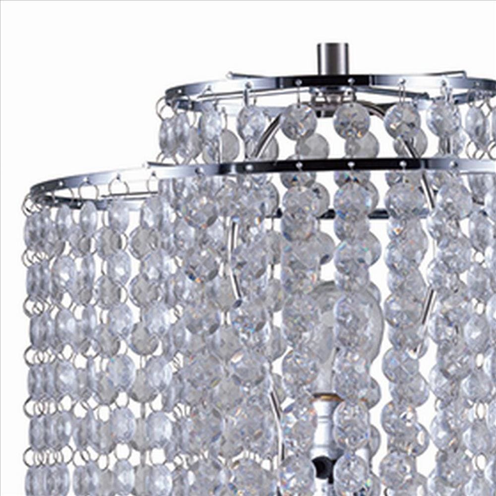 Metal Table Lamp with Hanging Acrylic Beads and USB Plugin Silver