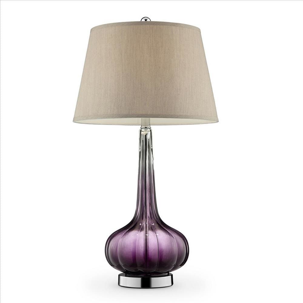 Onion Shaped Body Glass Table Lamp with Tapered Shade Purple