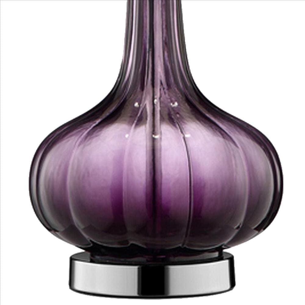 Onion Shaped Body Glass Table Lamp with Tapered Shade Purple