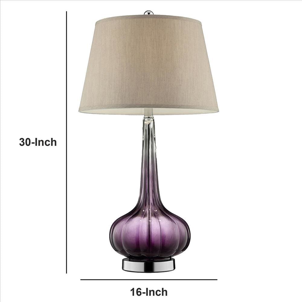 Onion Shaped Body Glass Table Lamp with Tapered Shade Purple