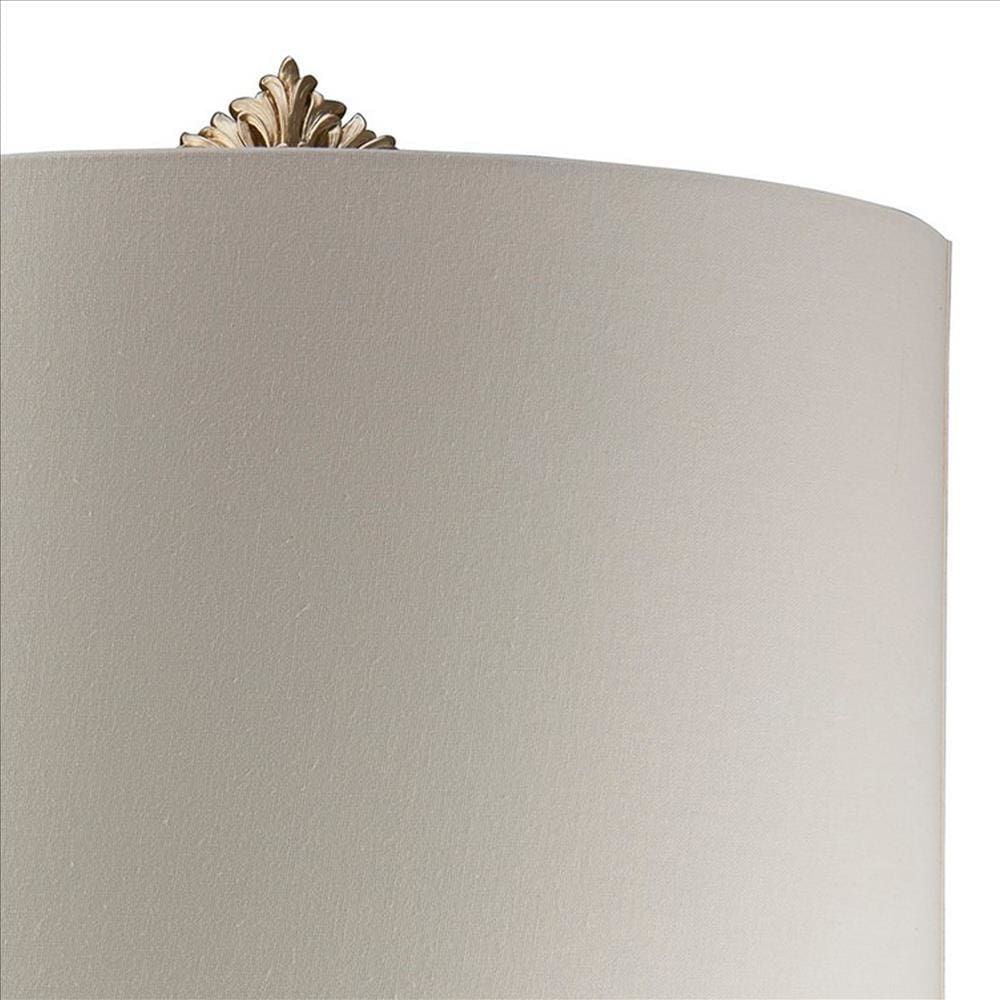 Polyresin Urn Shape Table Lamp with Floral Foliage Pattern Brown