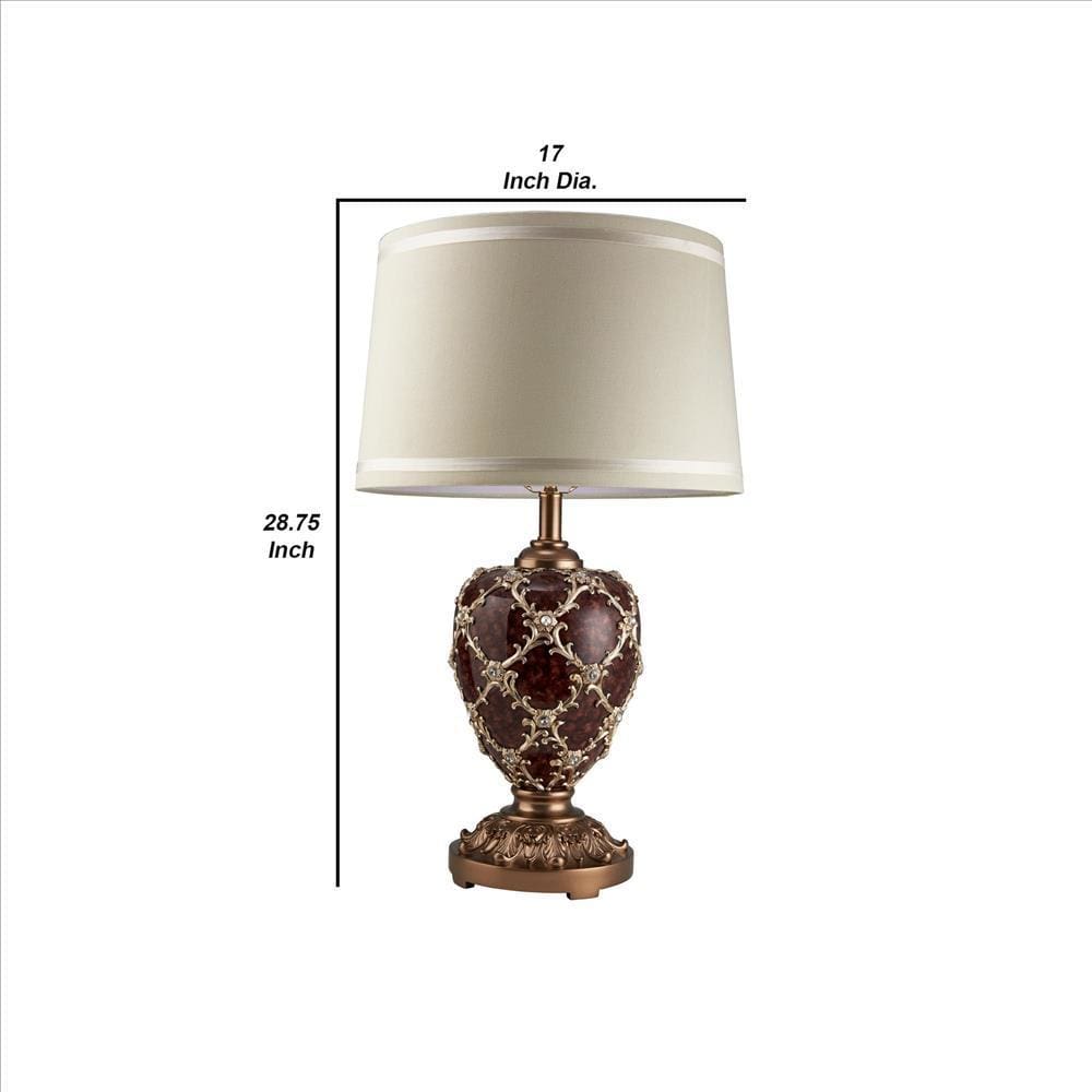 Polyresin Urn Shaped Table Lamp with Diamond Stencils Pattern Brown