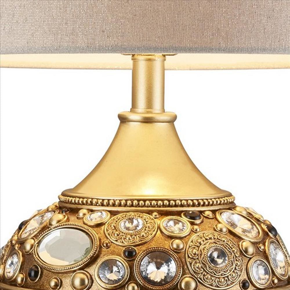 Polyresin Urn Shaped Table Lamp with Mirrored Bejeweled Green