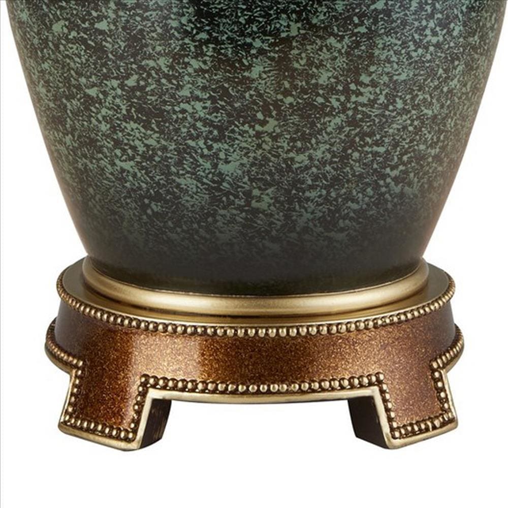 Polyresin Urn Shaped Table Lamp with Mirrored Bejeweled Green