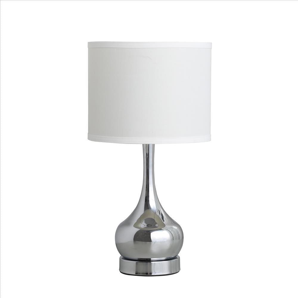 Pot Bellied Metal Body Table Lamp with Round Base Silver