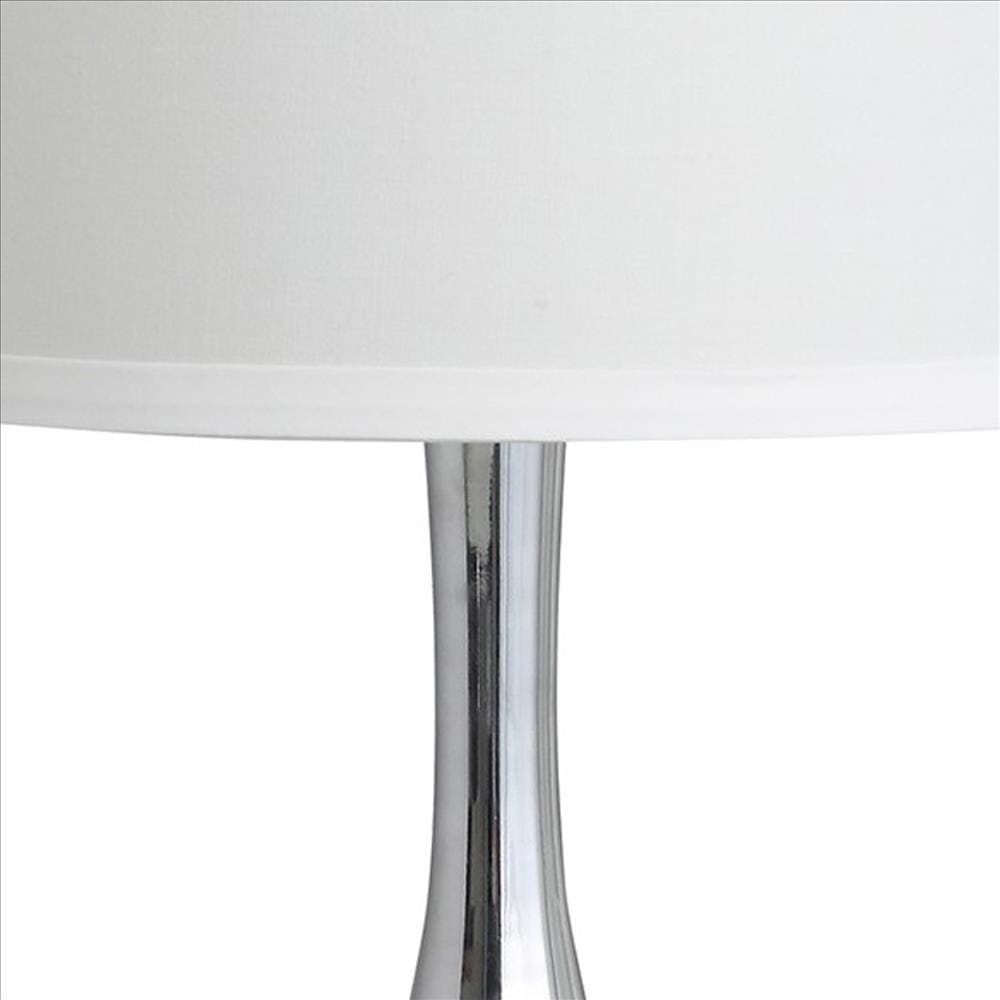 Pot Bellied Metal Body Table Lamp with Round Base Silver