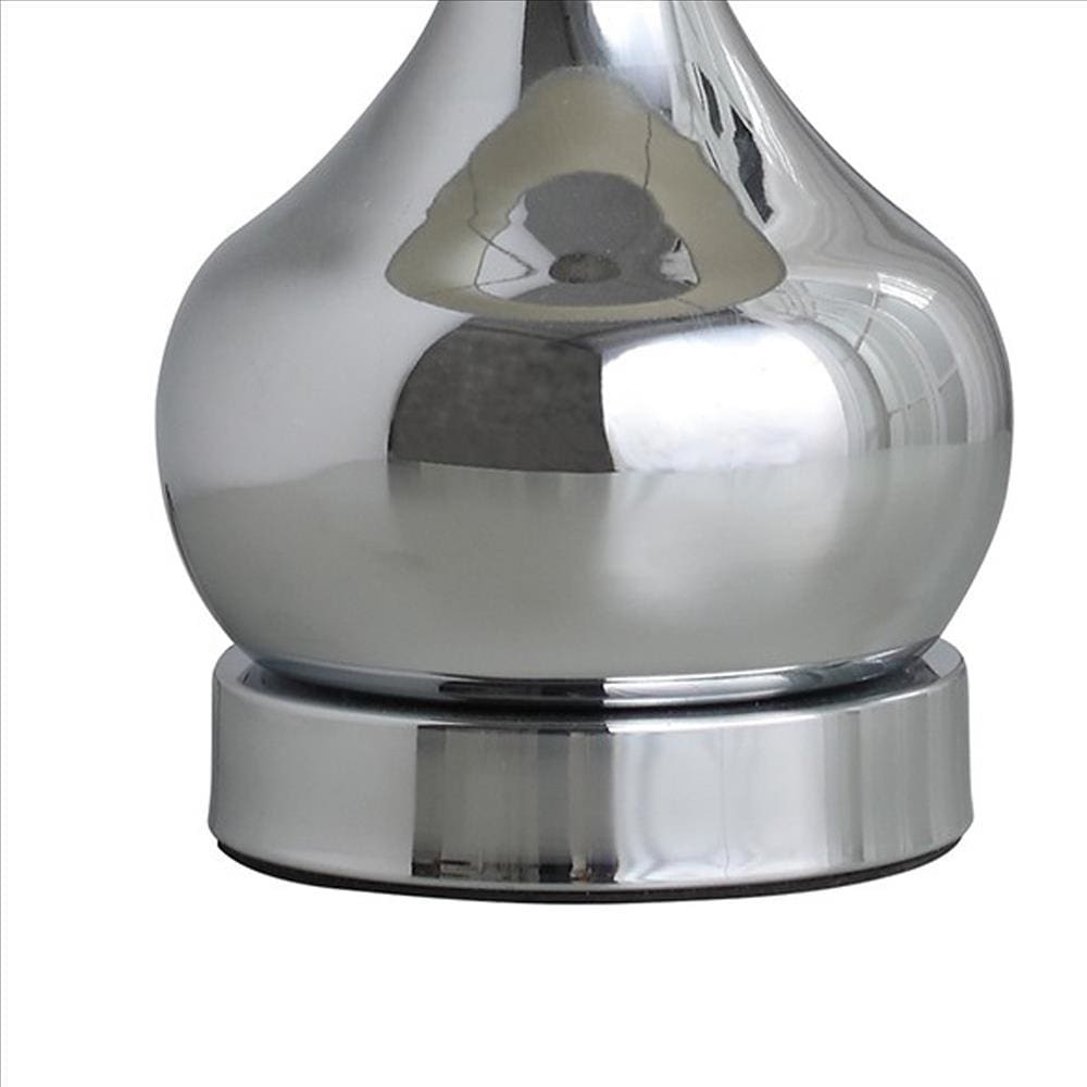 Pot Bellied Metal Body Table Lamp with Round Base Silver