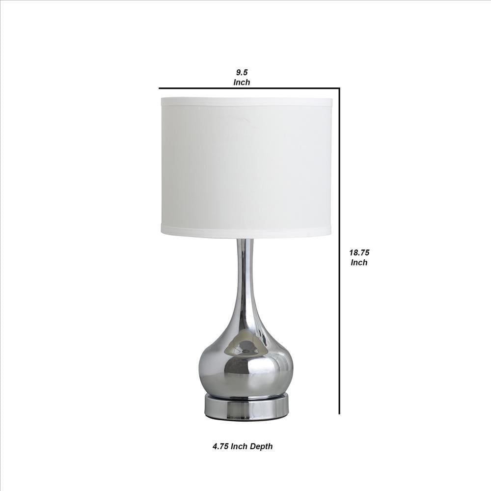 Pot Bellied Metal Body Table Lamp with Round Base Silver