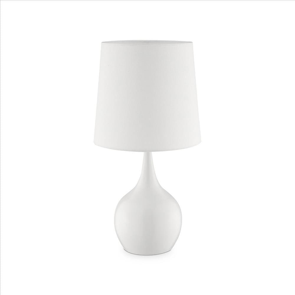 Pot Bellied Shape Metal Table Lamp with 3 Way Switch White