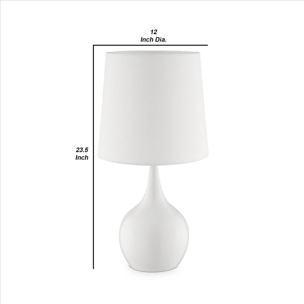 Pot Bellied Shape Metal Table Lamp with 3 Way Switch White