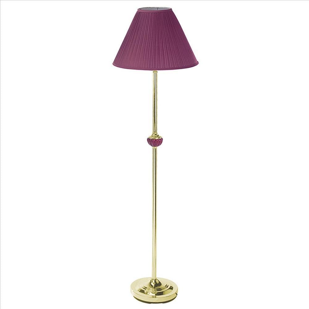 Stalk Design Metal Floor Lamp With Fabric Pleated Shade Pink