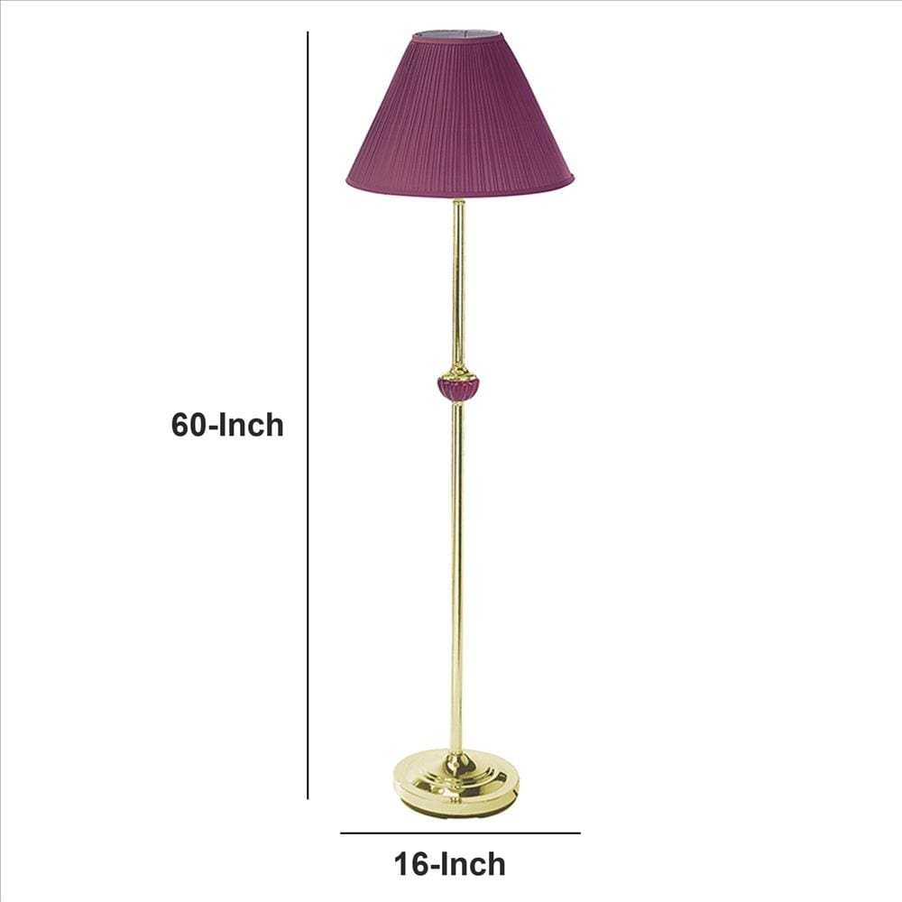 Stalk Design Metal Floor Lamp With Fabric Pleated Shade Pink