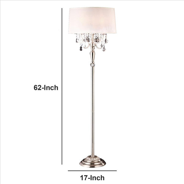 Stalk Design Metal Floor Lamp With Hanging Crystal Accent Silver
