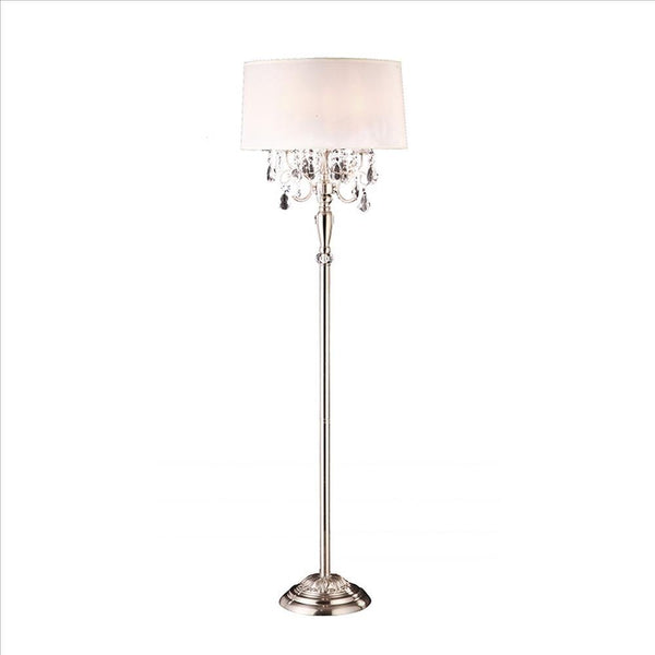 Stalk Design Metal Floor Lamp With Hanging Crystal Accent Silver