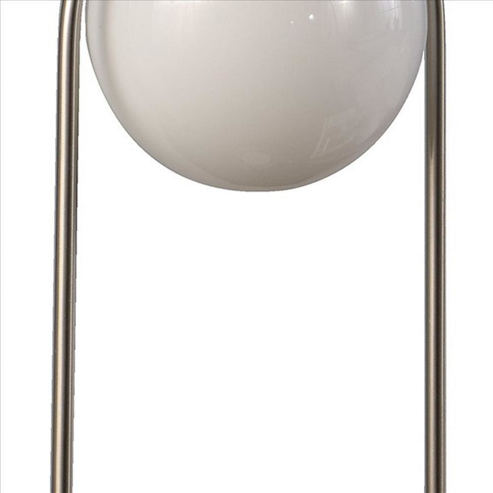 Table Lamp with Curved Open Frame and Hanging Globe Shade Silver