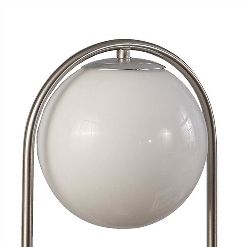 Table Lamp with Curved Open Frame and Hanging Globe Shade Silver