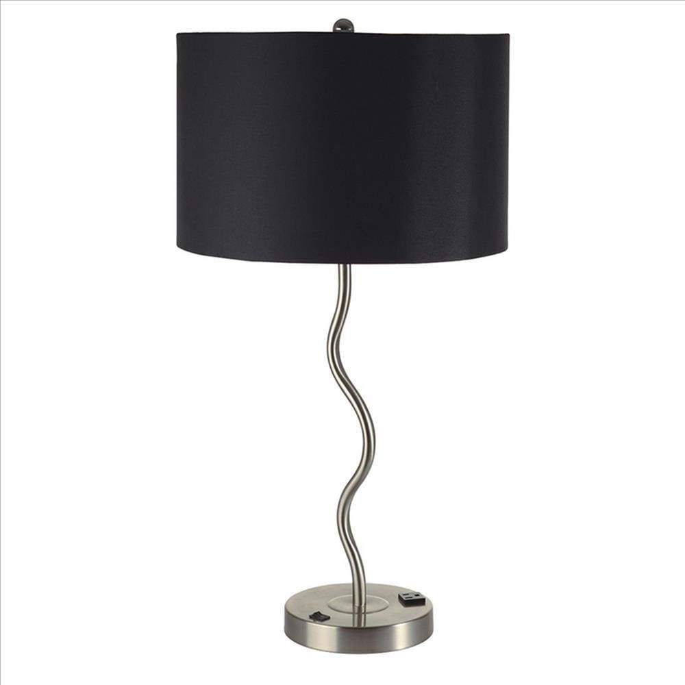 Table Lamp with Curved Tubular Body and Round Base Black