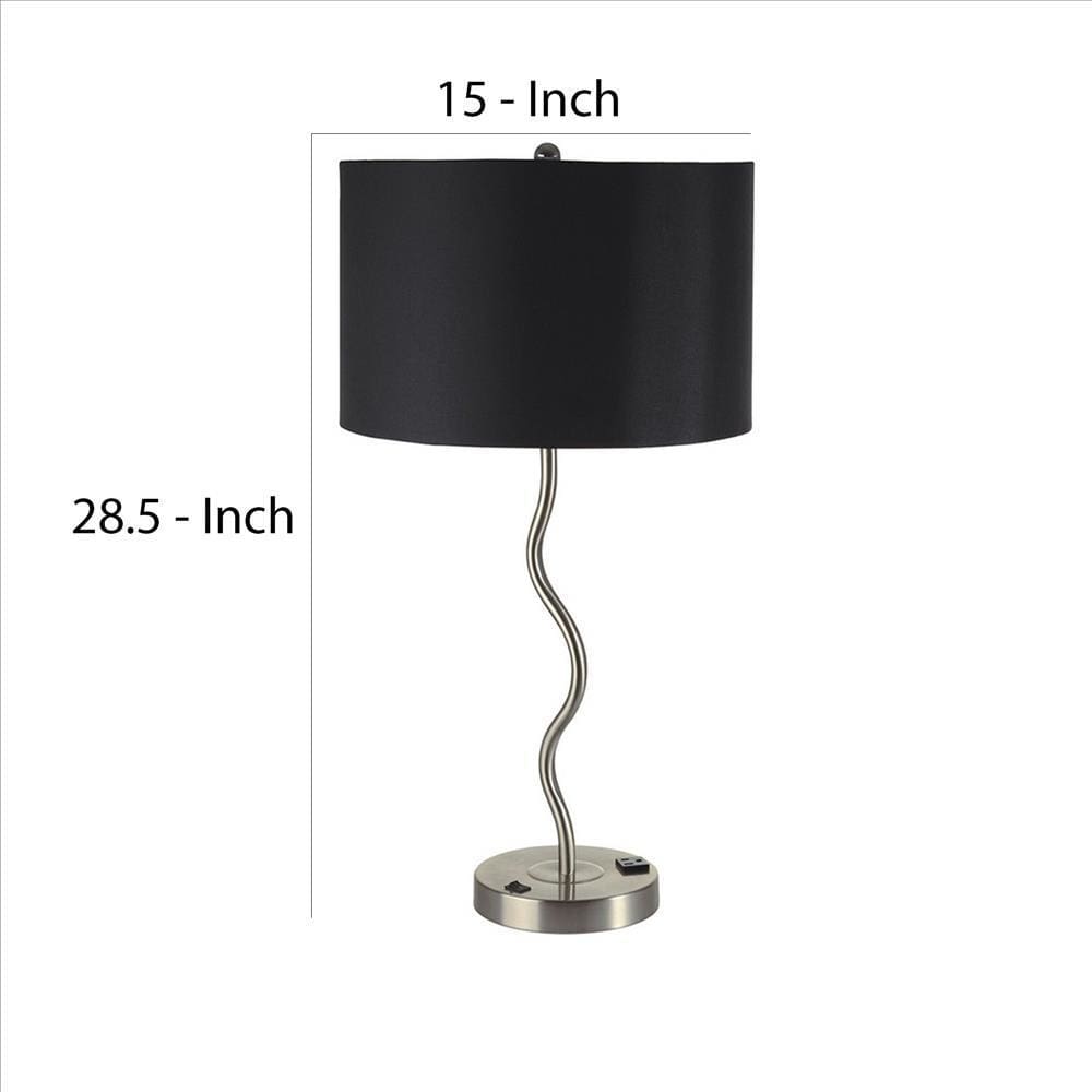 Table Lamp with Curved Tubular Body and Round Base Black
