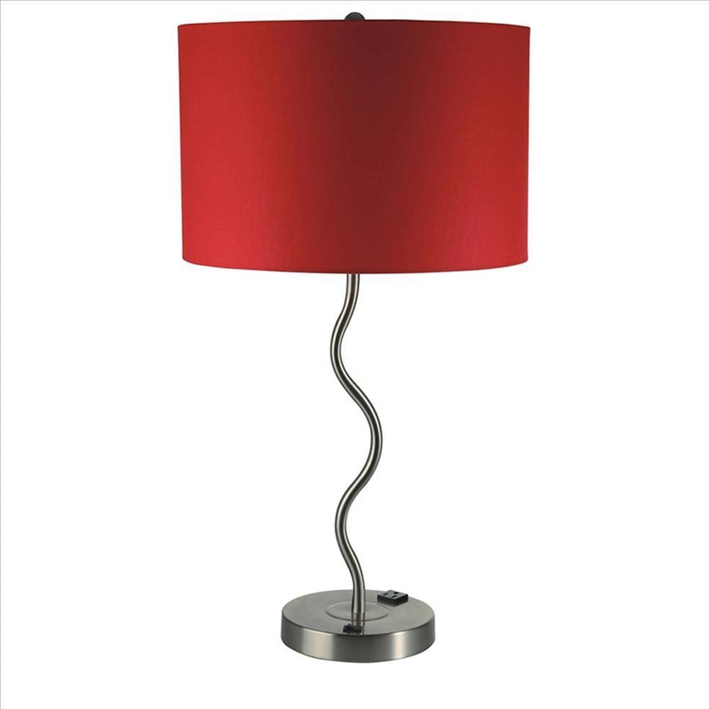 Table Lamp with Curved Tubular Body and Round Base Red