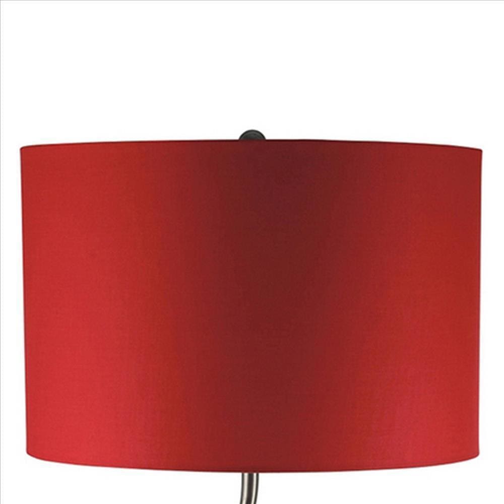 Table Lamp with Curved Tubular Body and Round Base Red