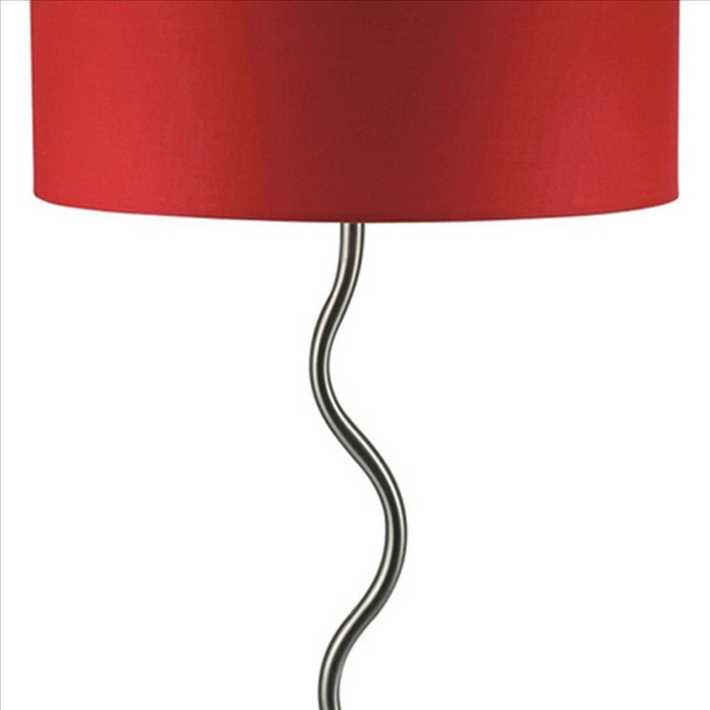 Table Lamp with Curved Tubular Body and Round Base Red