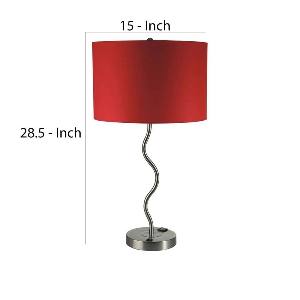Table Lamp with Curved Tubular Body and Round Base Red