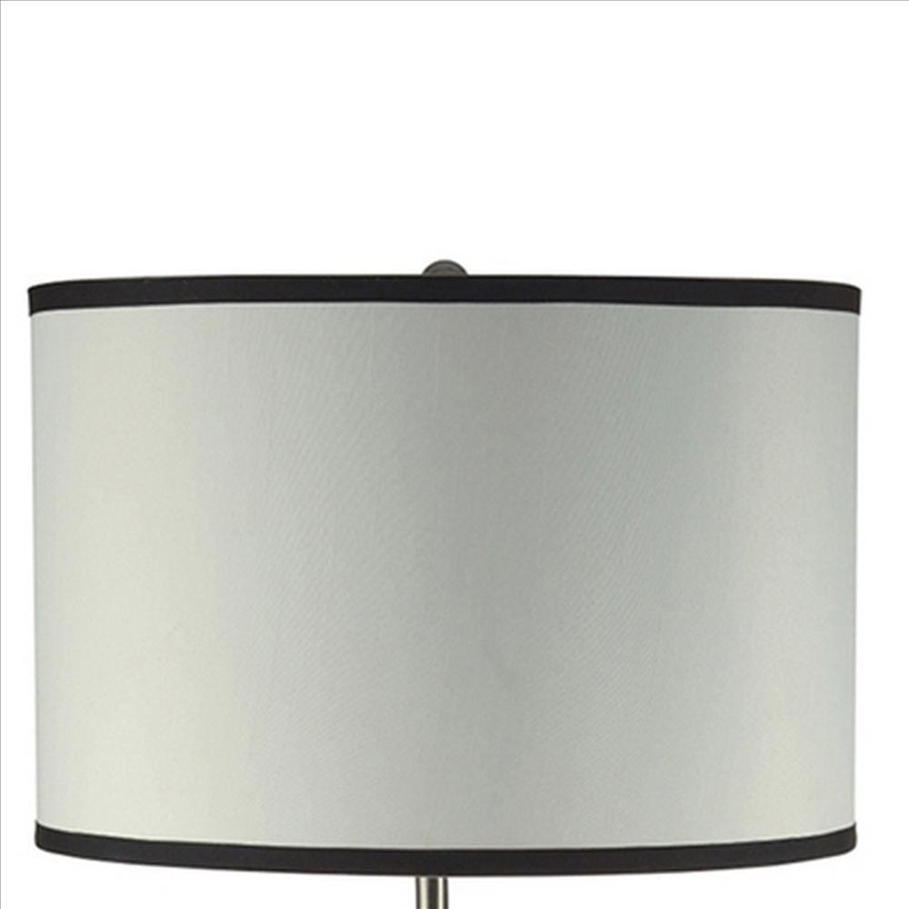 29 Inch Round Drum Shade Table Lamp Curved Tubular Frame Silver
