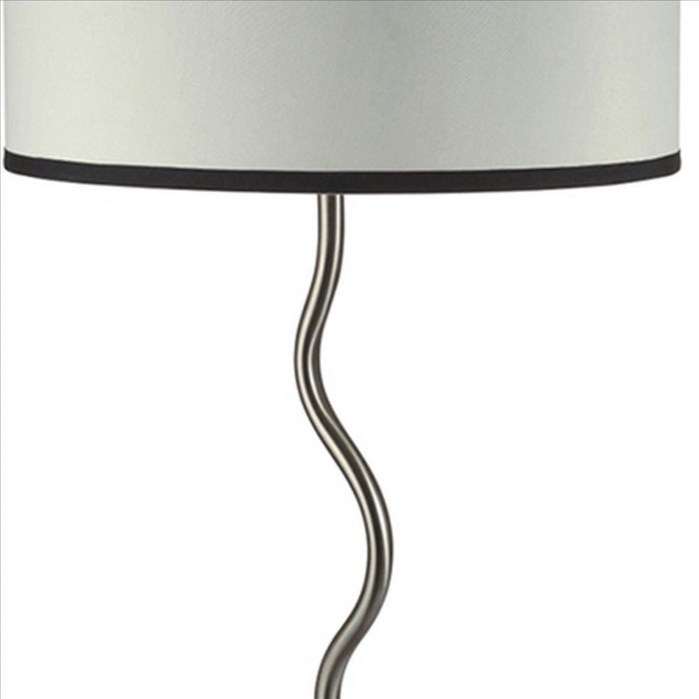 29 Inch Round Drum Shade Table Lamp Curved Tubular Frame Silver