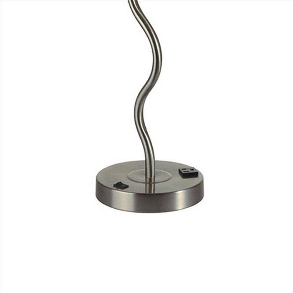 29 Inch Round Drum Shade Table Lamp Curved Tubular Frame Silver