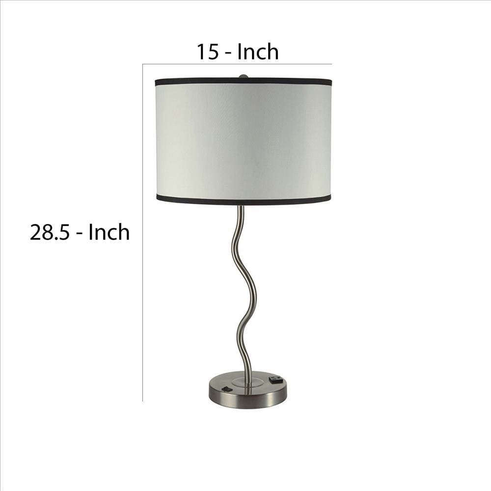 29 Inch Round Drum Shade Table Lamp Curved Tubular Frame Silver