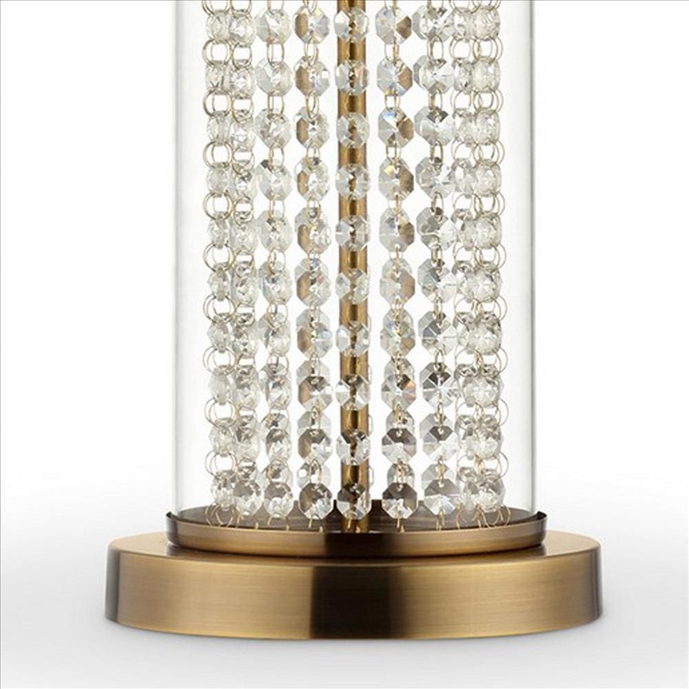 Table Lamp with Cylindrical Drum and Stacked Crystals Gold
