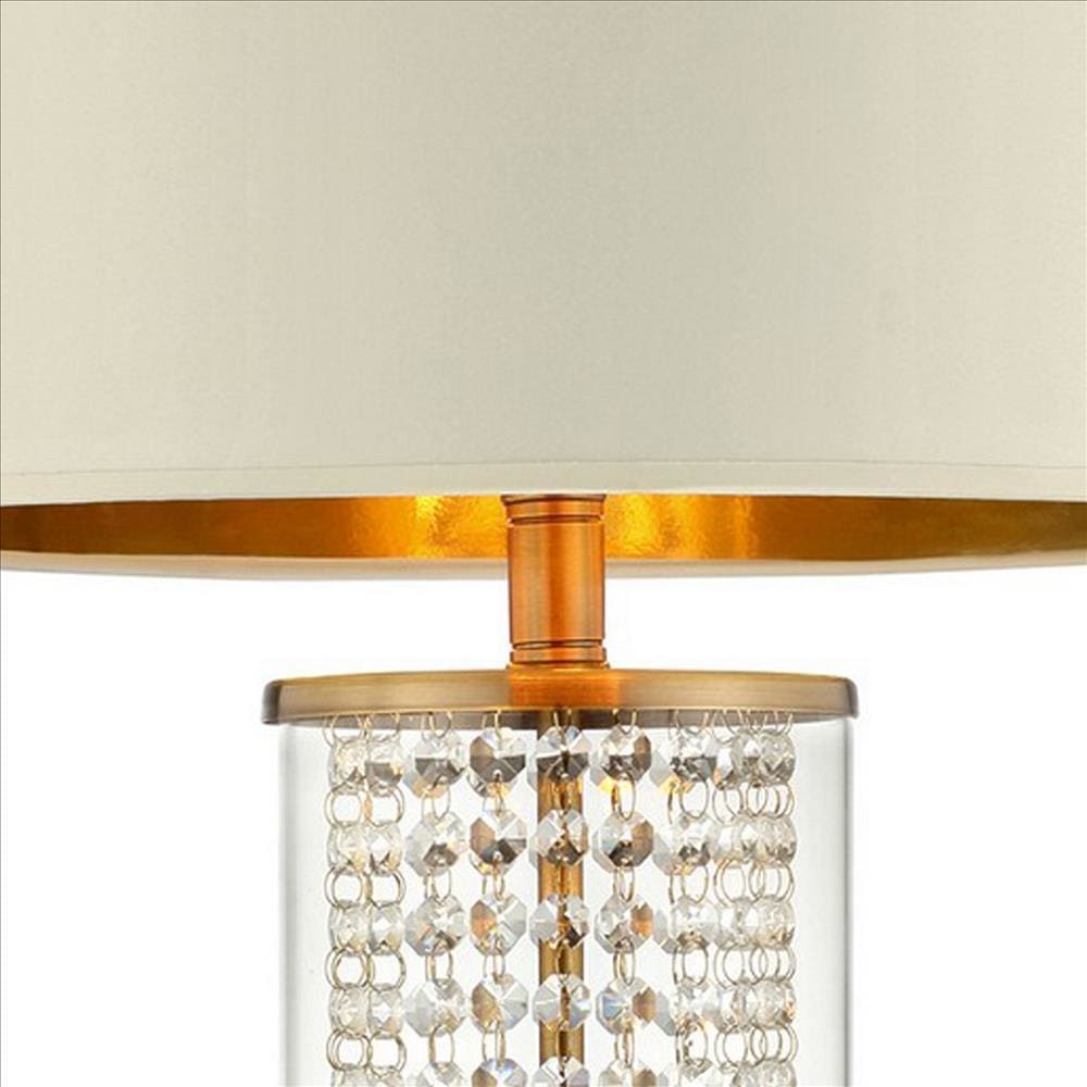 Table Lamp with Cylindrical Drum and Stacked Crystals Gold
