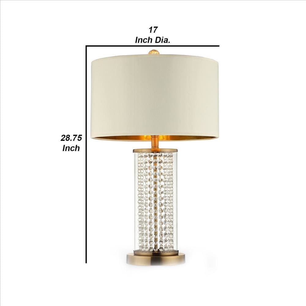 Table Lamp with Cylindrical Drum and Stacked Crystals Gold