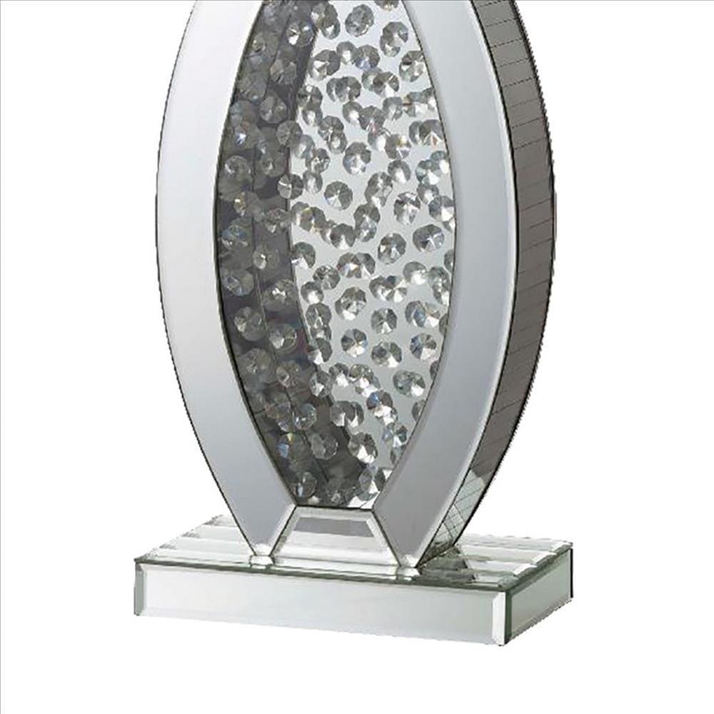 Table Lamp with Mirrored Geometric Body and Crystal Embedding Silver