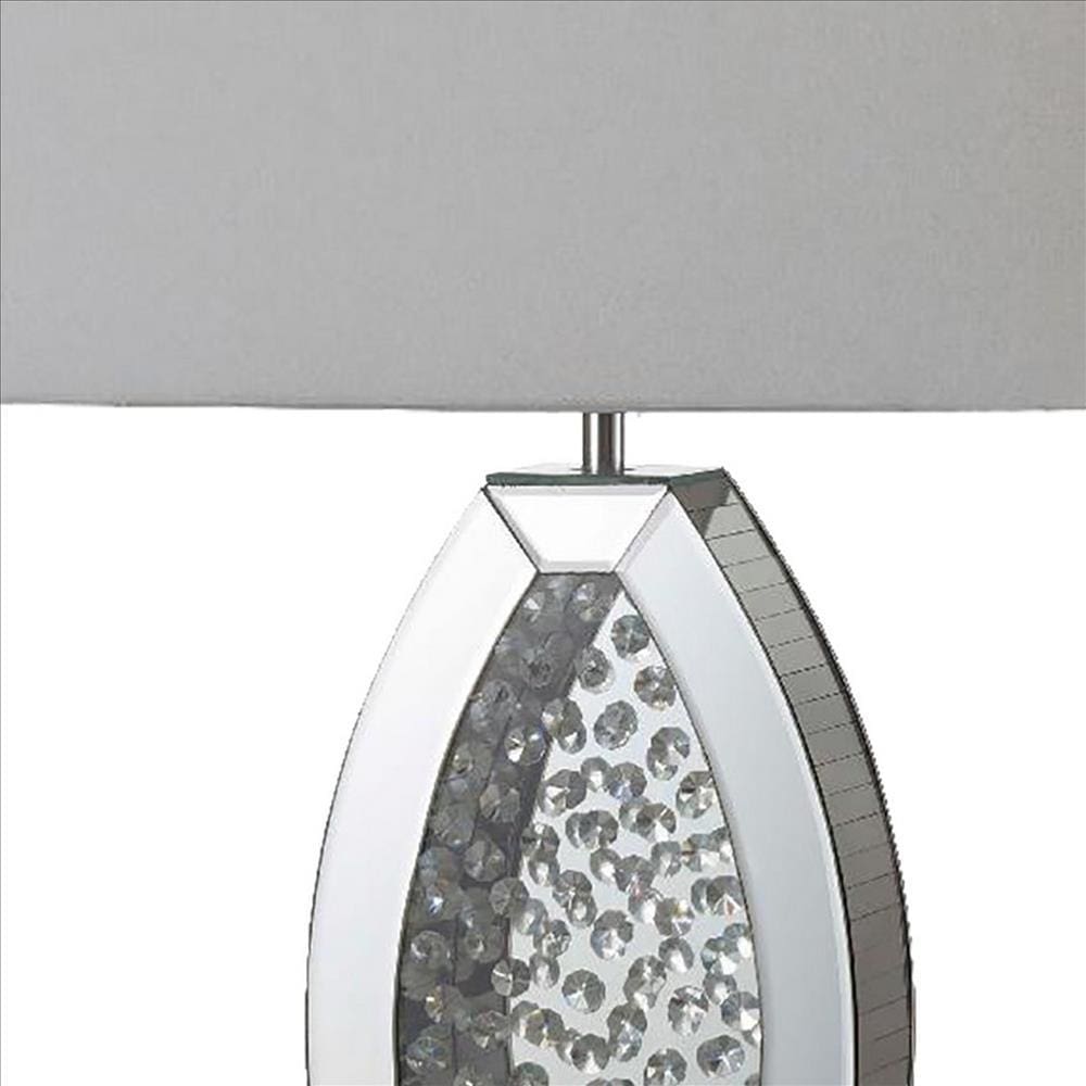 Table Lamp with Mirrored Geometric Body and Crystal Embedding Silver