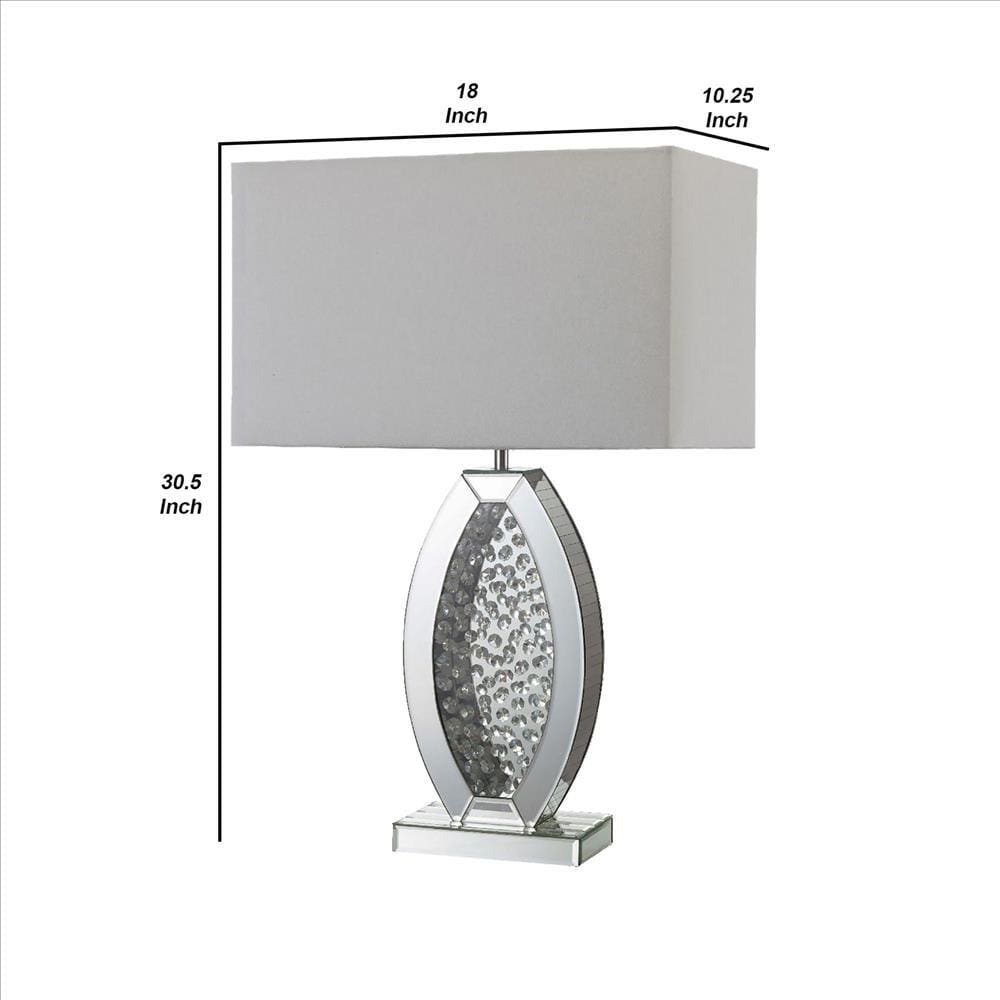 Table Lamp with Mirrored Geometric Body and Crystal Embedding Silver