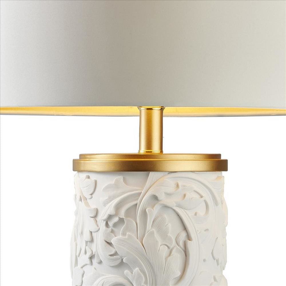 Table Lamp with Polyresin Base and Baroque Scroll Design White
