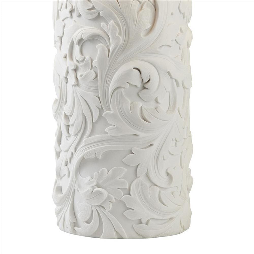 Table Lamp with Polyresin Base and Baroque Scroll Design White