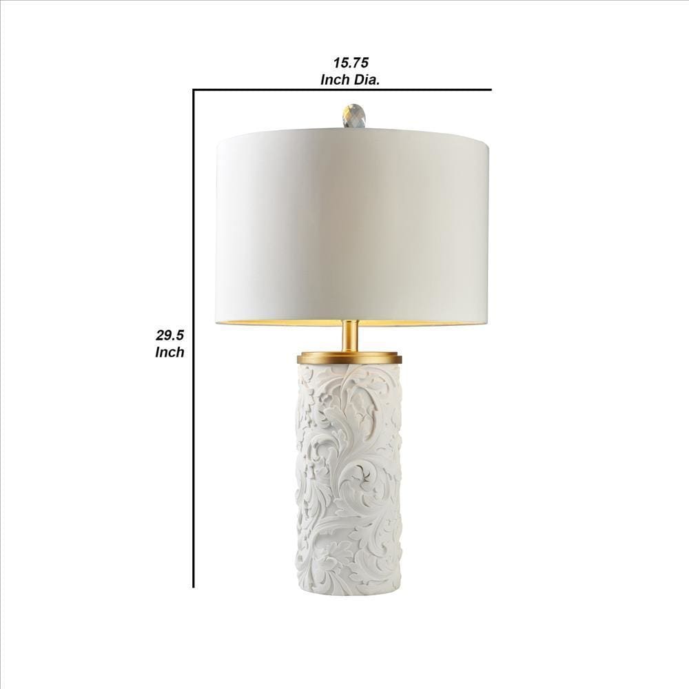 Table Lamp with Polyresin Base and Baroque Scroll Design White