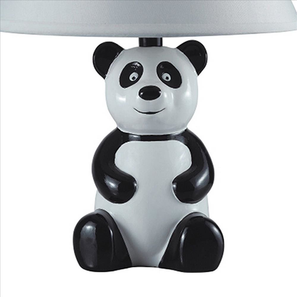 Table Lamp with Sitting Panda Base White and Black