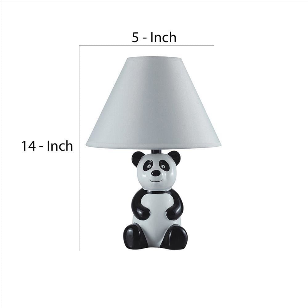Table Lamp with Sitting Panda Base White and Black