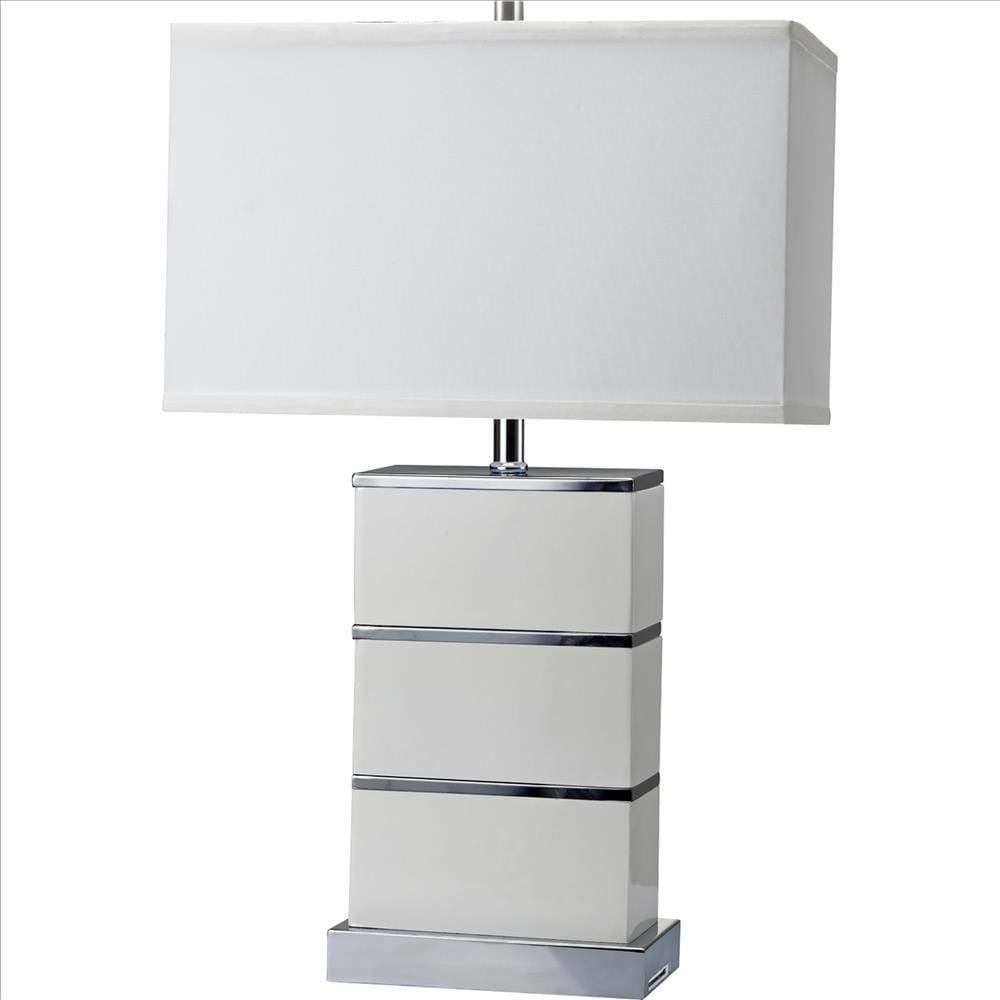 Table Lamp with Stacked Block Design Body and USB Plugin Silver