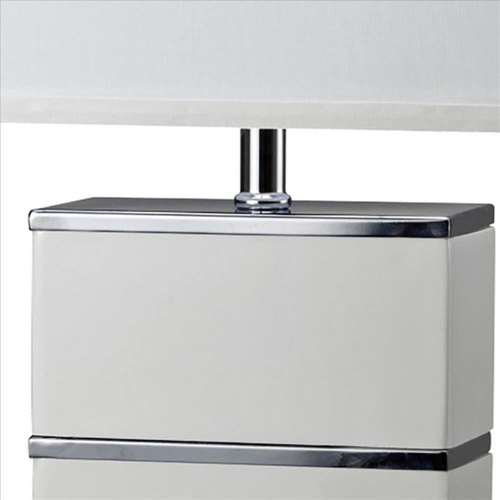 Table Lamp with Stacked Block Design Body and USB Plugin Silver