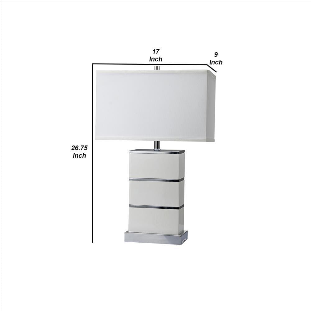 Table Lamp with Stacked Block Design Body and USB Plugin Silver