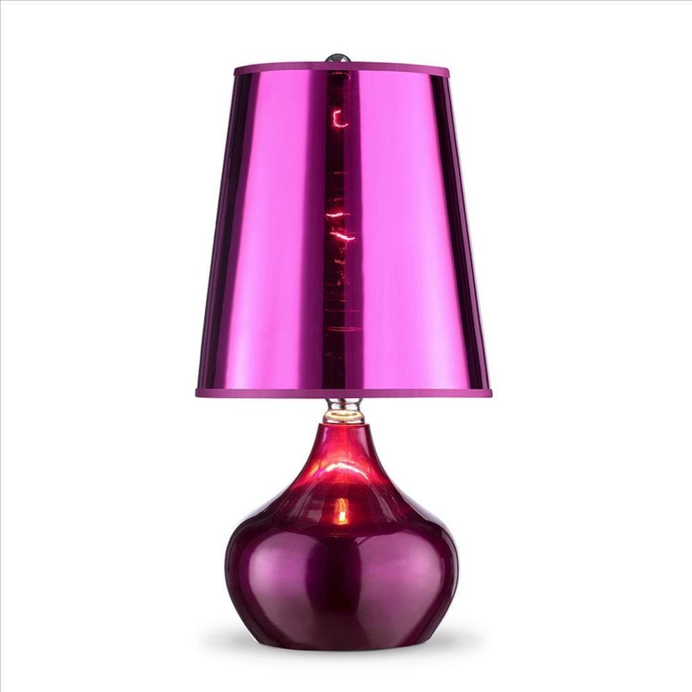 Table Lamp with Translucent Plastic Shade and Pot Bellied Base Purple